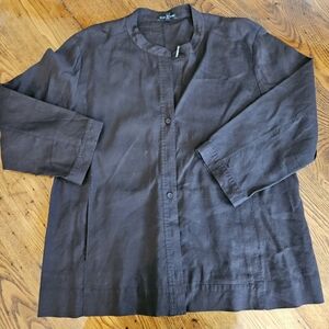 NWOT Eileen Fisher Brown Collarless Linen Shirt Jacket Size L